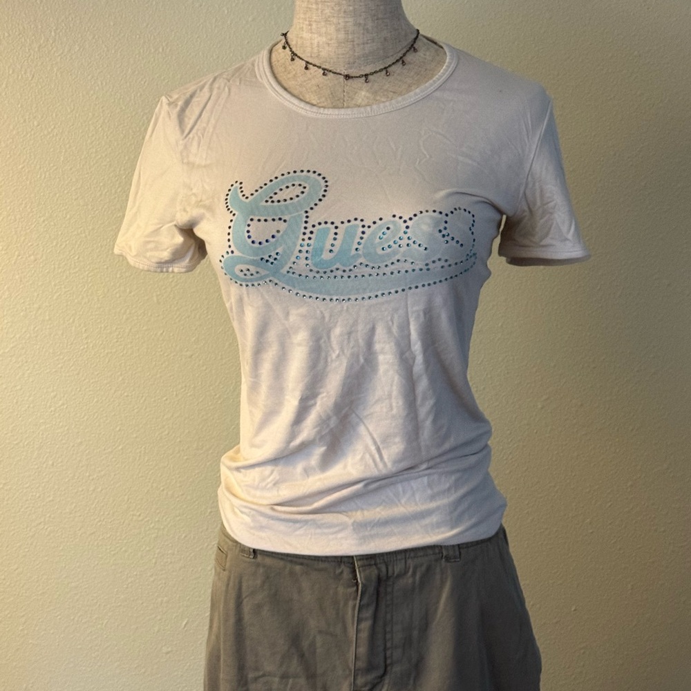 Guess Cream and Blue Short Sleeve Tee